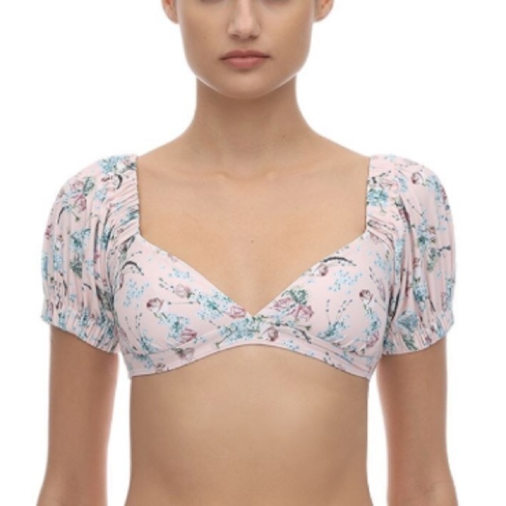 New! WeworeWhat moe floral puff sleeve bikini top 19681